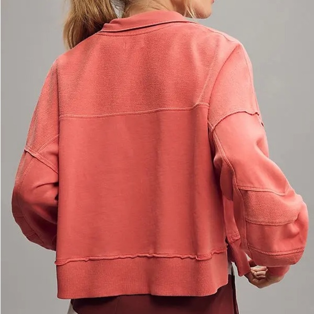 Pilcro Kamrie Pieced Popover Top Red Coral Size Large Oversized Sweatshirt - Picture 2 of 13